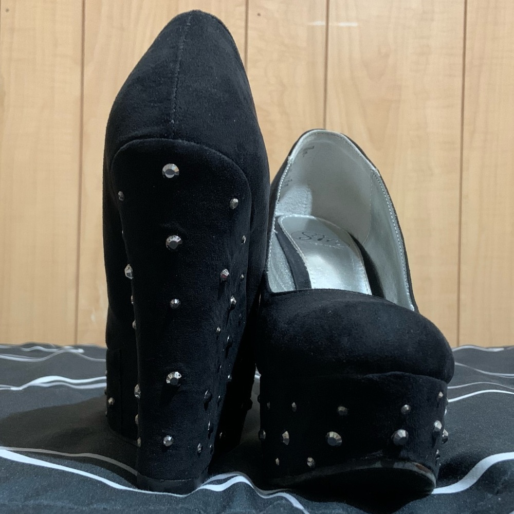 SM New York Black Dynomite Studded Wedge Heels